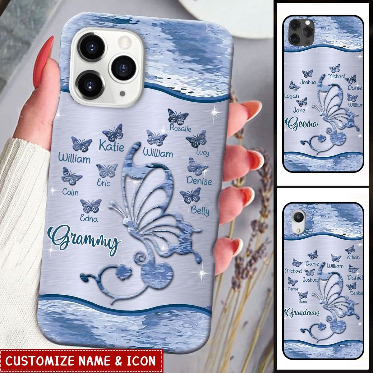 Grandma Butterfly With Kid Butterflies Fly Around Personalized Glass Phone Case