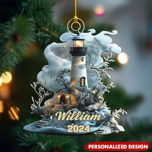 Personalized Lighthouse Acrylic Ornament, Sailboat Lighthouse Halloween Christmas New Year Personalized Gifts For Her