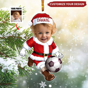 Playing Sports In Santa Costume - Personalized Acrylic Photo Ornament