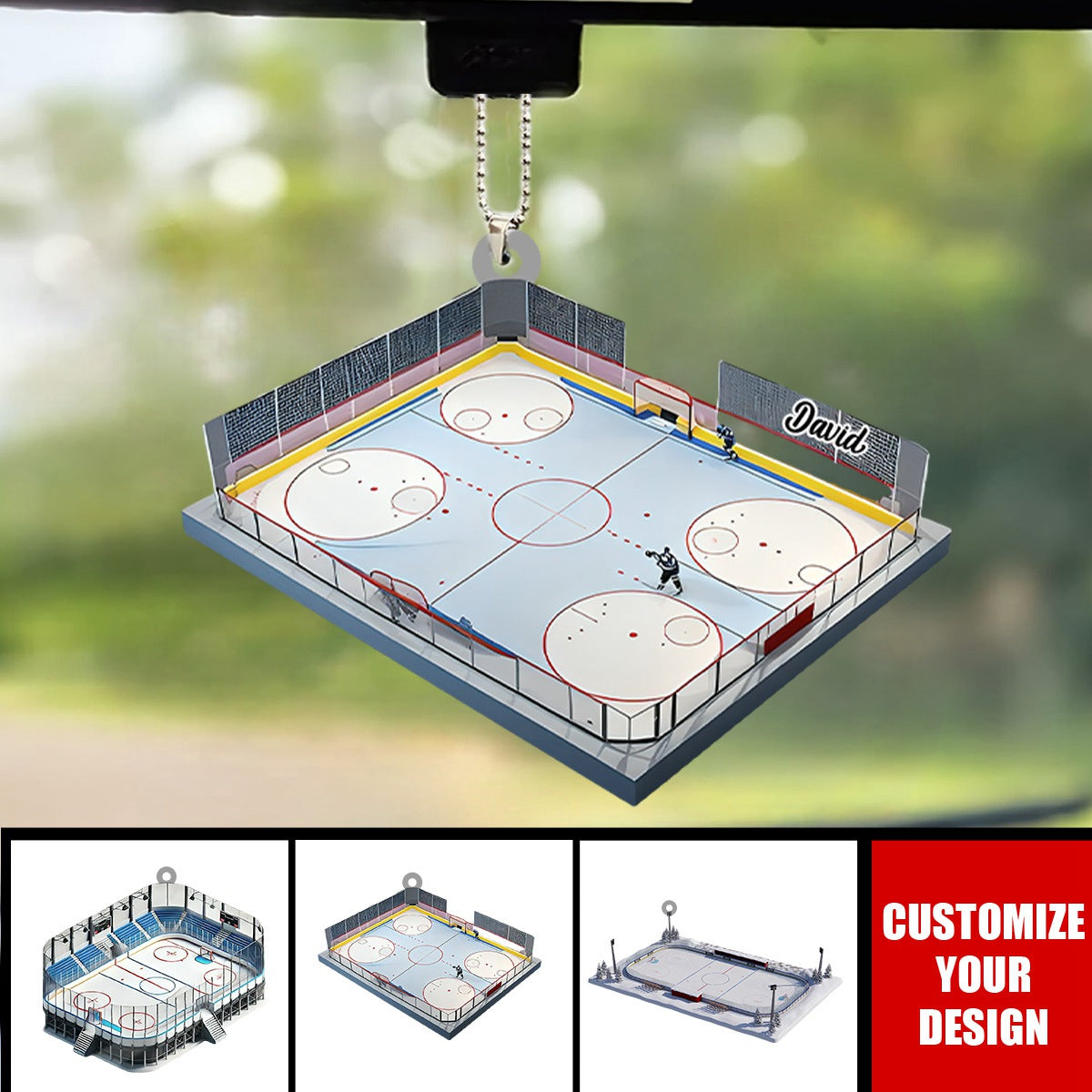 Personalized Ice Hockey Rink Car Ornament, Hockey Player Keepsake, Hockey Gift