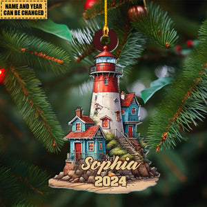 Customized Lighthouse Acrylic Ornament, Sailboat Lighthouse Halloween Christmas New Year Personalized Gifts For Her