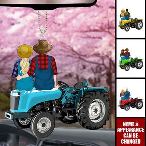 Tractor Couple - Personalized Acrylic Car Ornament - Gift For Couple