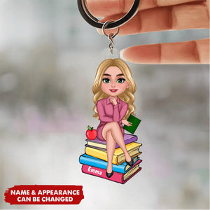 Doll Teacher Sitting On Books Personalized Acrylic Keychain