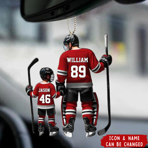 Dad And Son Ice Hockey Personalized Acrylic Car Ornament - Gift For Hockey Lover