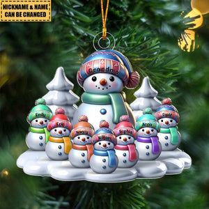 Winter Grandma & Grandkids Snowmen Christmas Personalized Acrylic Ornament