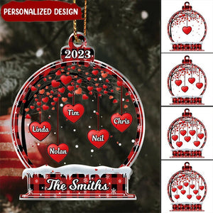 Personalized Christmas Family Tree Hearts Acrylic Ornament