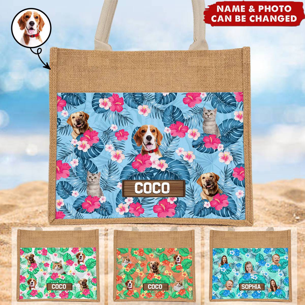 Custom Photo Life Is Better At The Beach - Dog & Cat Personalized Tote Bag