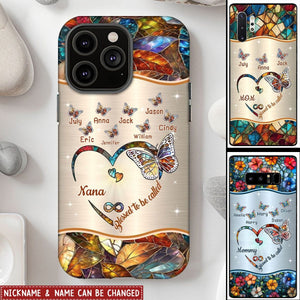 Grandma Mom Heart Butterfly Kids Stained Glass Pattern Personalized Glass Phone Case