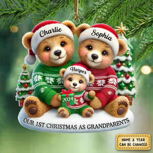 3D Effect Bears Our First Christmas As Grandparents Personalized Acrylic Ornament, Christmas Gift For New Grandparents