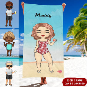 Family Doll Summer Vacation - Personalized Beach Towel - Gift For Family