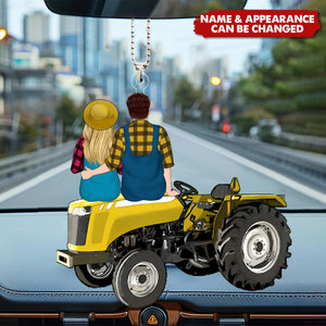 Tractor Couple - Personalized Acrylic Car Ornament - Gift For Couple