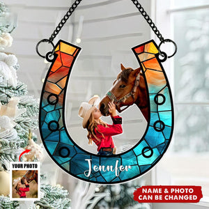 Personalized Custom Photo Gifts For Horse Lovers Suncatcher Ornament