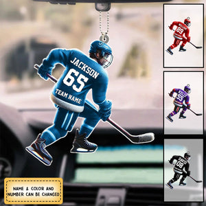 Loving Ice Hockey Personalized Name Shaped Car Ornament