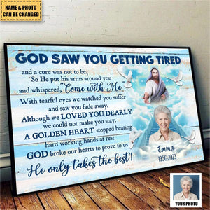 Memorial Canvas - Personalized Canvas Prints - Upload Photo, God Saw You Getting Tired