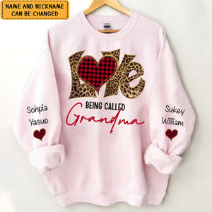 Leopard Plaid Love Being Called Grandma Mom Sweet Heart Kids Personalized Sweatshirt