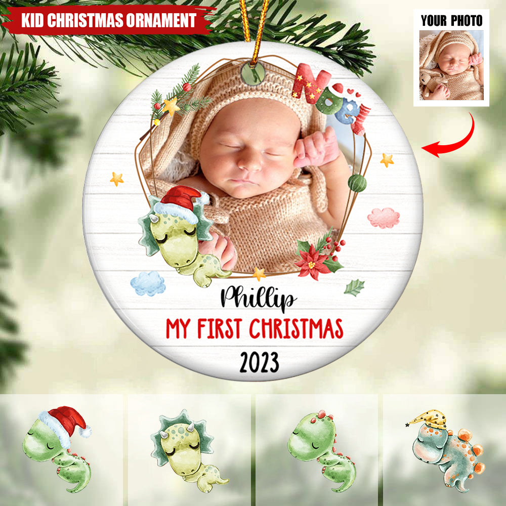 Gift For Baby First Christmas Dinosaur Circle Ornament