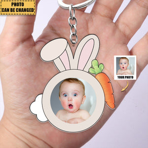 Custom Funny Rabbit Face For Kid Family Easter - Personalized Photo Easter Keychain