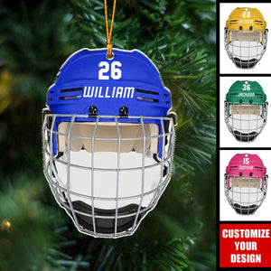 Ice Hockey Helmet - Personalized Acrylic Christmas Ornament, Gift For Ice Hockey Lovers