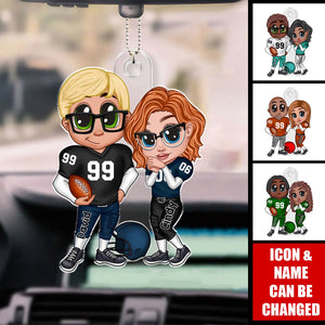 American Football Couple Y2K Style Personalized Acrylic Car Ornament, Valentine's Day Gift For Couples