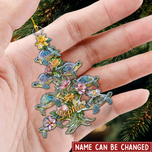 Personalized Sea Turtle Serenity Blossoming Ocean Tree Shaped Ornament