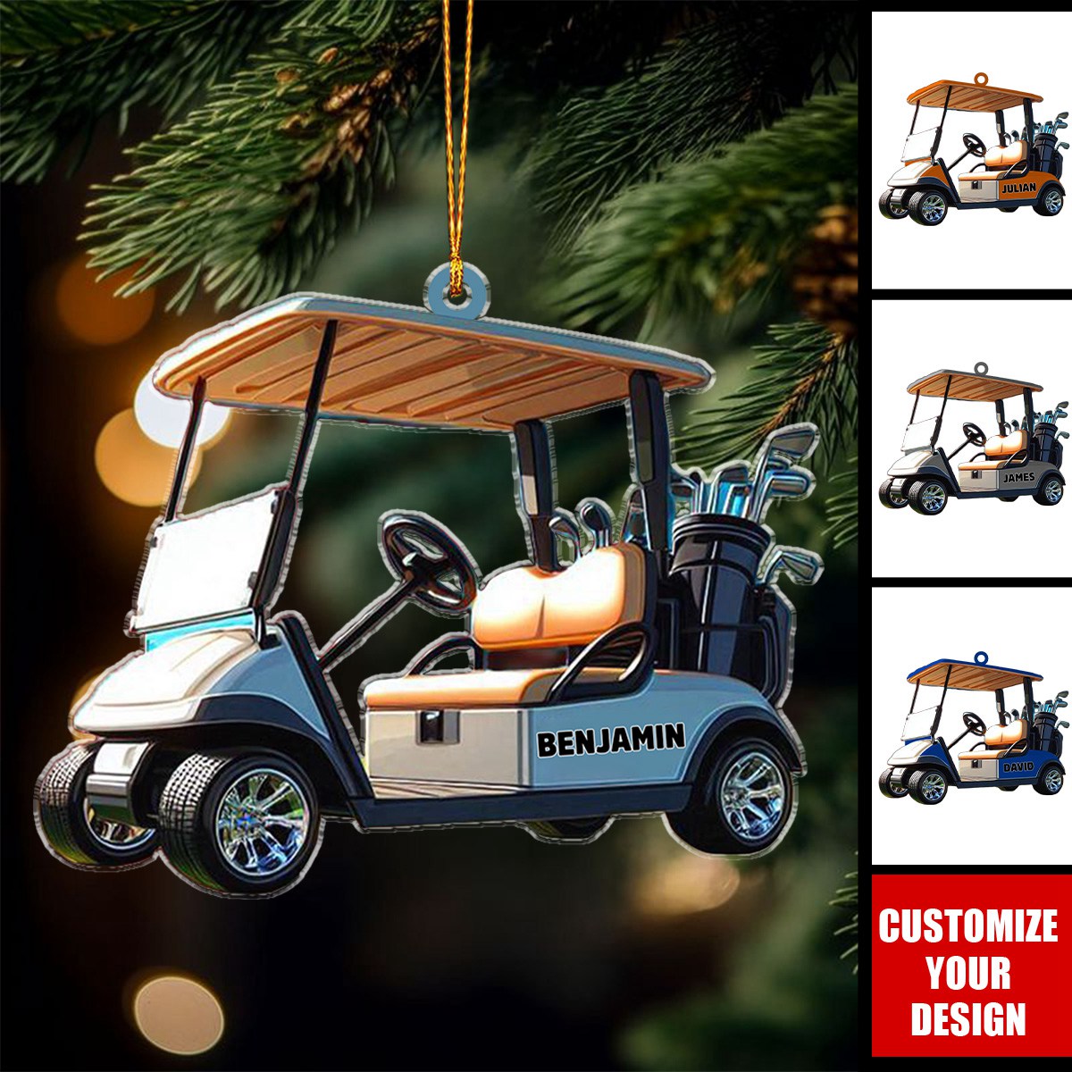 Golfing Cart Xmas Ornament - Personalized Acrylic Ornament, Gift For Golf Lover