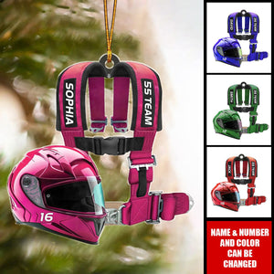 Personalized Racing Seat Belt And Helmet Christmas Acrylic Ornament, Christmas Gift For Racing