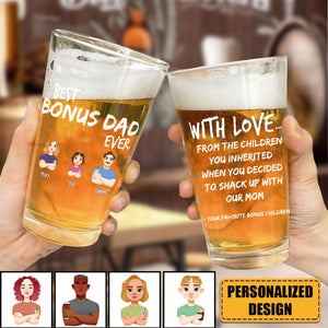 Father's Day Gift With Love Best Bonus Dad Ever - Personalized Beer Glass