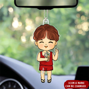 Family Doll Summer Vacation - Personalized Acrylic Car Ornament- Gift For Family