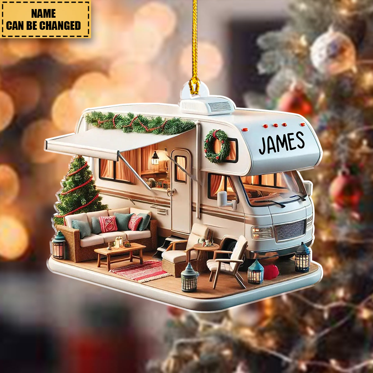 Personalized Travel Trailer Camping Christmas Acrylic Ornament,  Gift For Camper