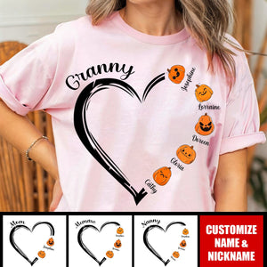 Grandma Mom Halloween Heart With Cute Pumpkins Kids Personalized T-shirt