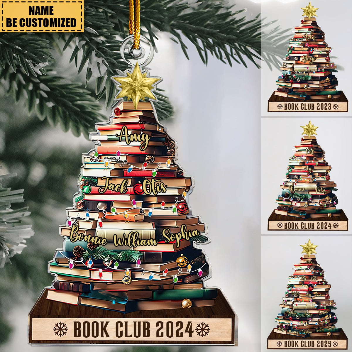 Christmas Tree Book Club Custom Names - Personalized Acrylic Ornament - Gifts For Book Lovers