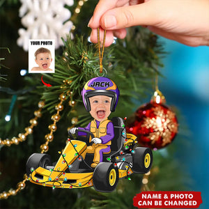 Racing Car Kid Custom Face - Personalized Acrylic Photo Ornament