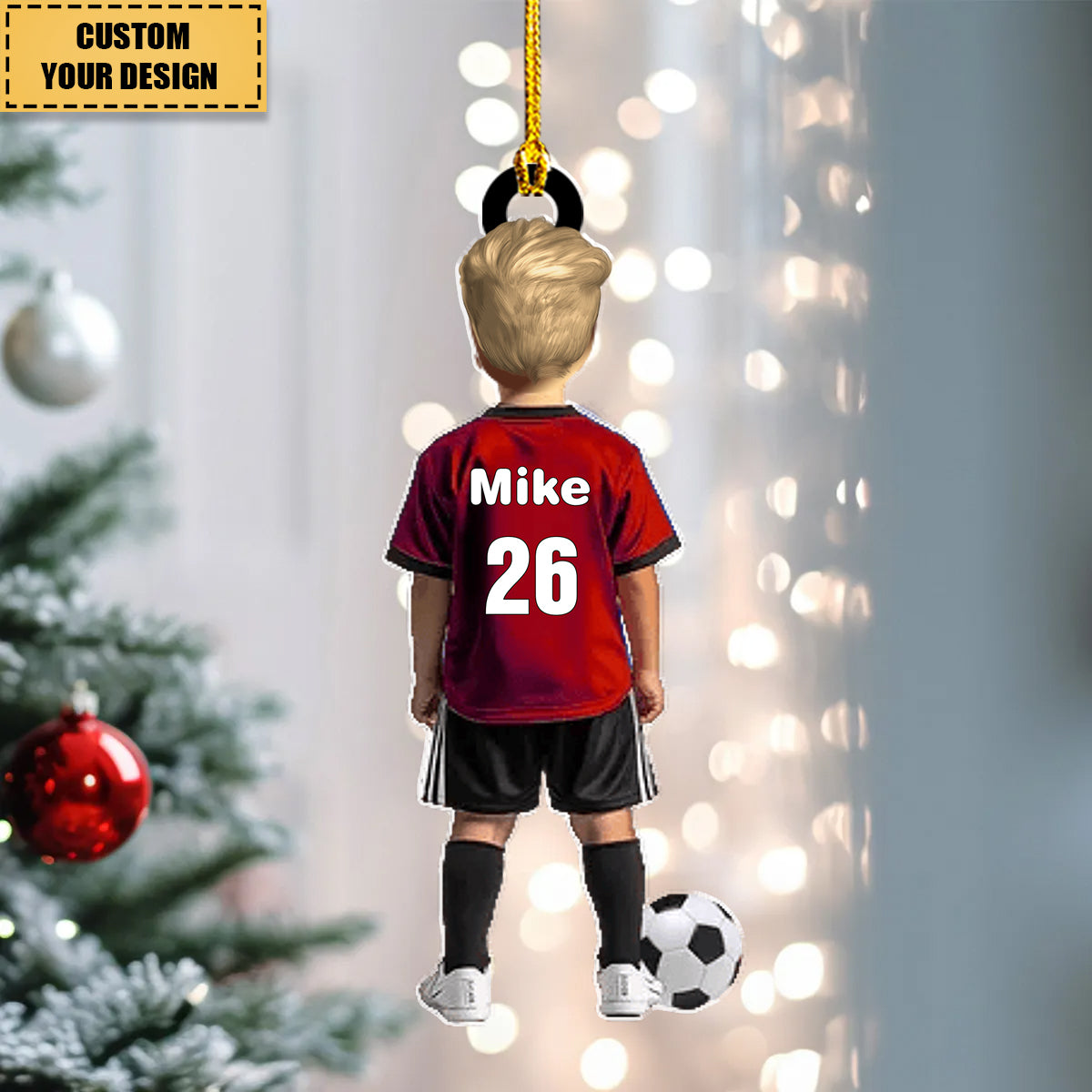 Personalized Boy Kid Soccer Player With Ball Ornament, Gift For Soccer Young Lovers