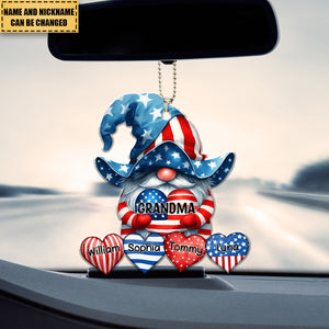 4th of July Dwarf Grandma With Sweetheart Grandkids Personalized Acrylic Car Ornament