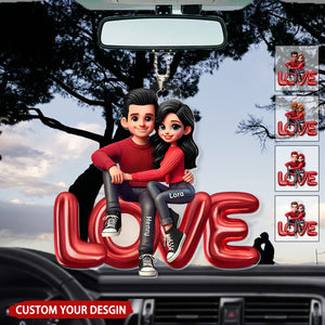 3D Effect Couple Sitting On LOVE Personalized Acrylic Ornament