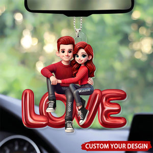 3D Effect Couple Sitting On LOVE Personalized Acrylic Ornament