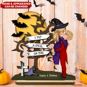 Halloween Couple Kissing Sign Personalized 2-Layer Standing Wooden Plaque