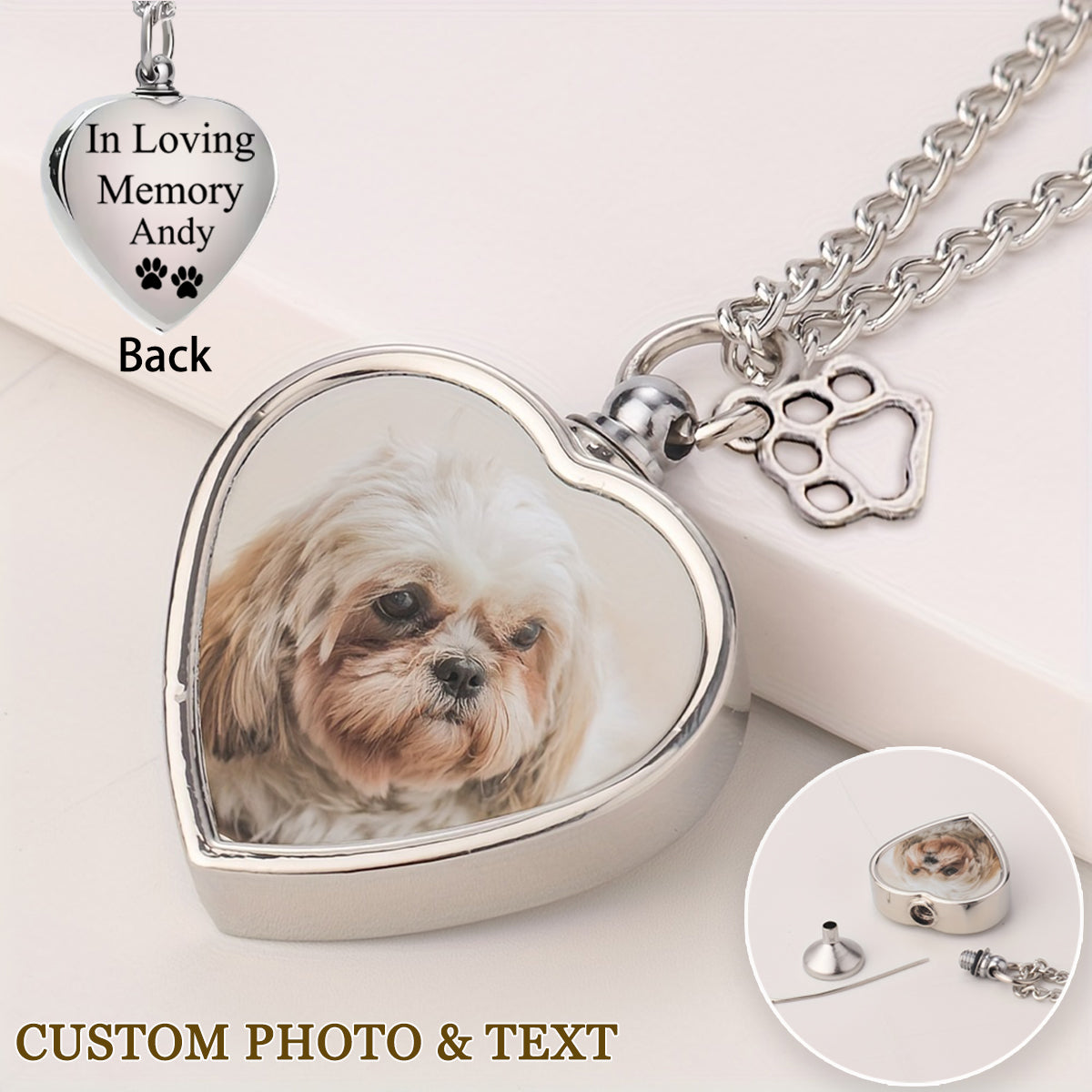 Pet Photo Memorial Urn for Ashes Pendant Custom Necklace