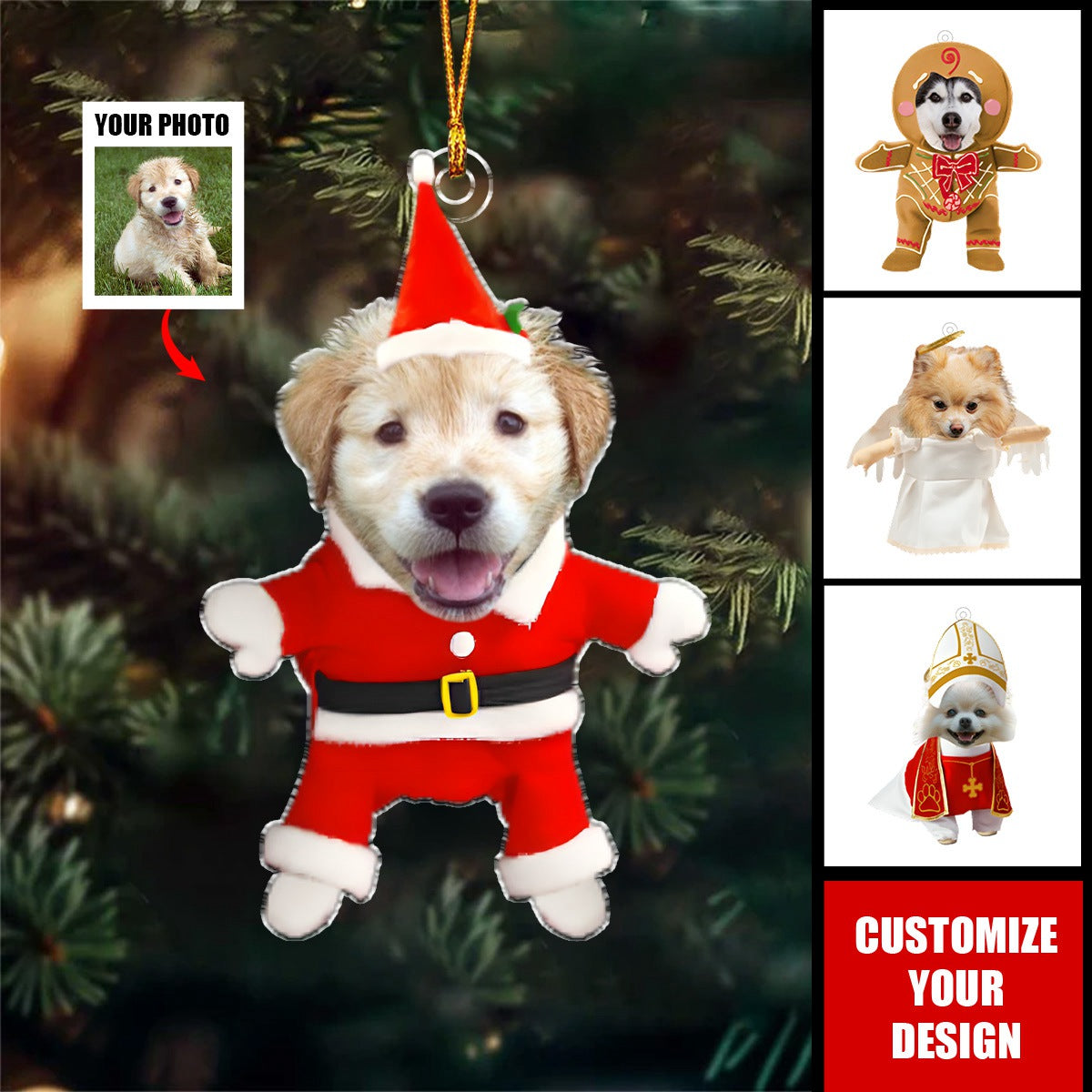 Funny Christmas Custom Photo Dog - Personalized Acrylic Photo Ornament, Gifts For Dog Moms Dog Dad