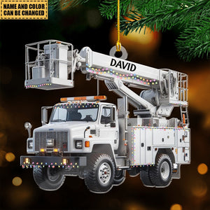 Personalized Lineman truck Ornament, Flat 2D Crane Vehicles Ornament, Custom Name Digger Gift