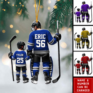 Dad And Son Ice Hockey Personalized Acrylic Christmas Ornament - Gift For Hockey Lover