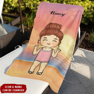 Family Doll Summer Vacation - Personalized Beach Towel - Gift For Family