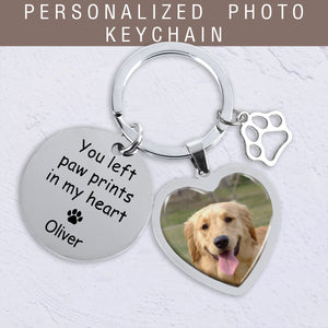 Pet Memorial You Left Paw Prints In My Heart - Personalized Photo Keychain