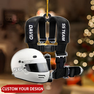 Racing Seat Belt And Helmet Personalized Christmas Ornament