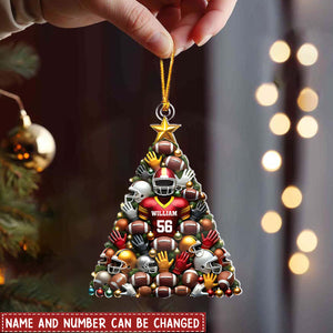 American Football Festive Tree Personalized Name And Number Shaped Ornament