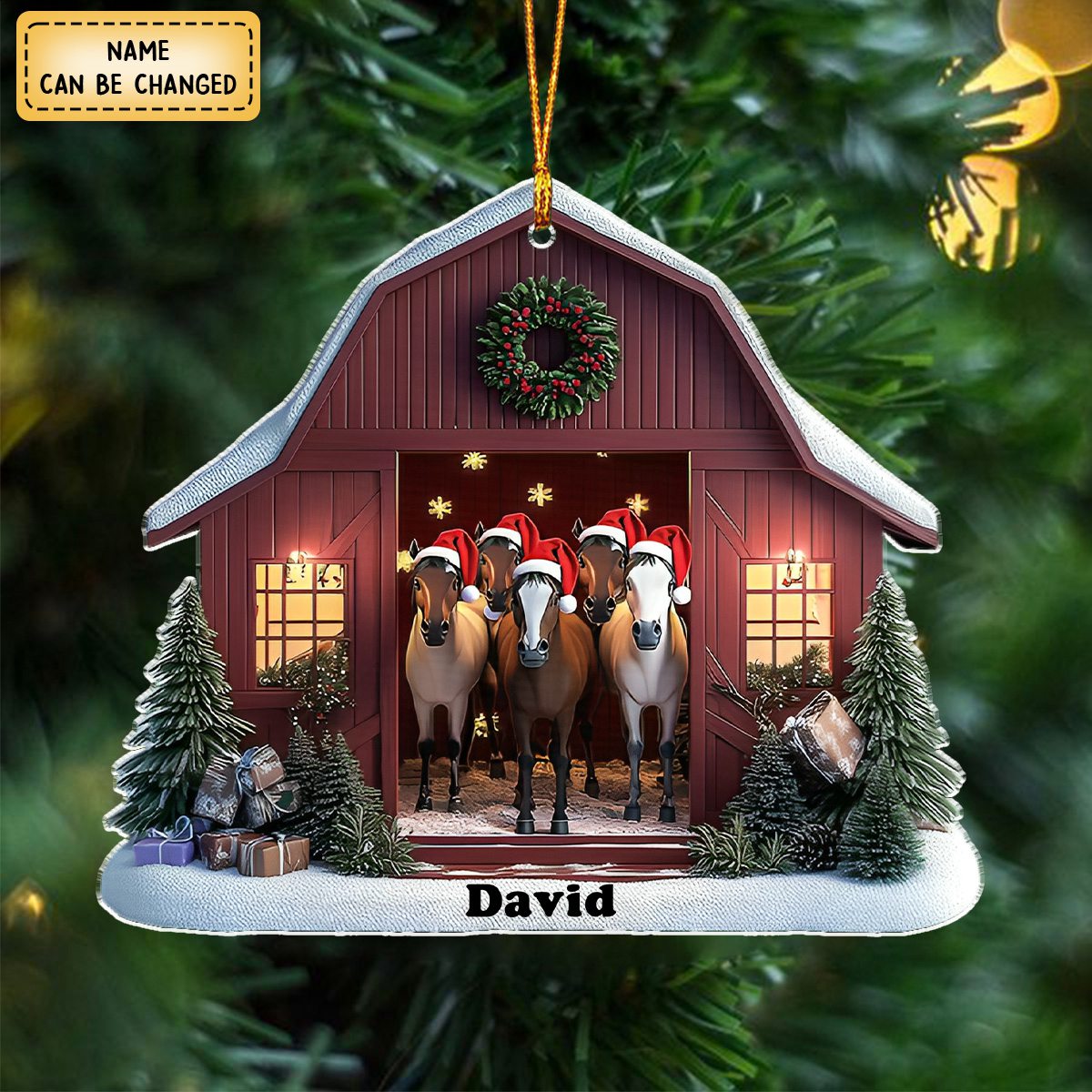 Personalized Horse Barn Christmas Shaped Ornament - Gift For Farmhouse, Horse Lover