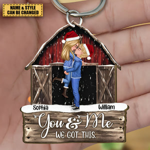 Red Barn Christmas Couples Anniversary - Personalized Keychain