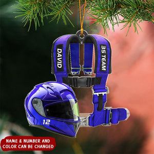 Personalized Racing Seat Belt And Helmet Christmas Acrylic Ornament, Christmas Gift For Racing