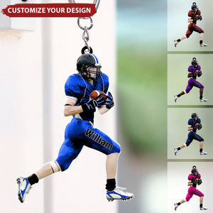 American Football Player Runing Personalized Keychain