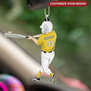 Personalized Baseball Boy Acrylic Car Ornament, BaseBall Player Ornament